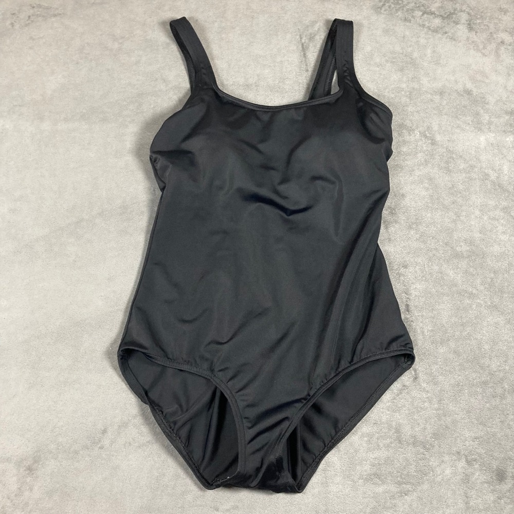 Lands End Womens Black One Piece Swimsuit Scoop Neck Soft Cup Size 10